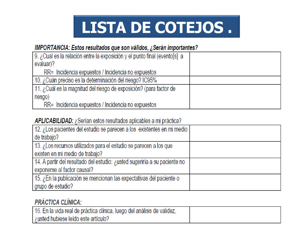 Lista de cotejos .