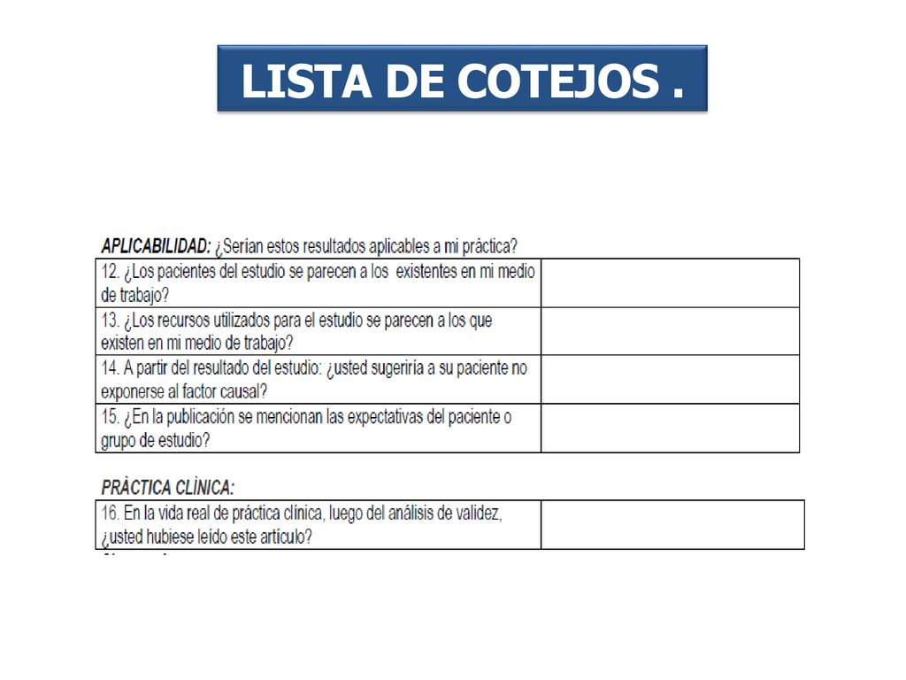 Lista de cotejos .