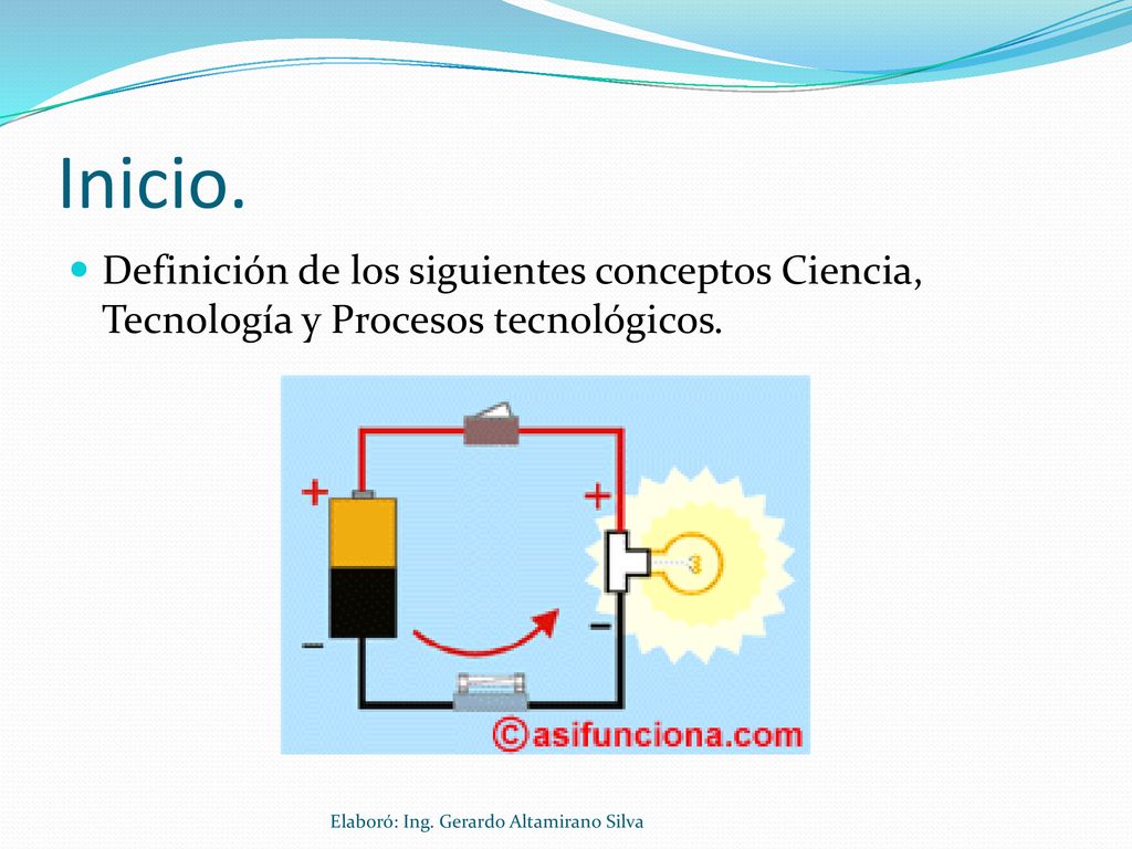 Inicio. Definición de los siguientes conceptos Ciencia, Tecnología y Procesos tecnológicos.