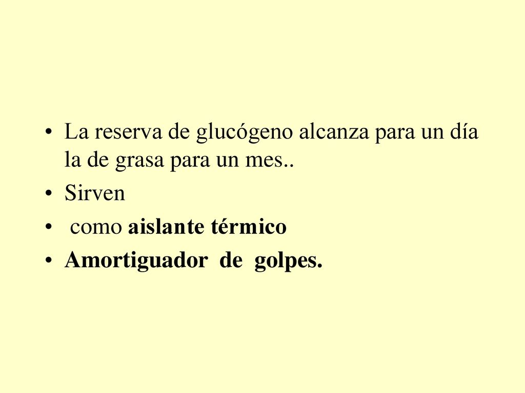La reserva de glucógeno alcanza para un día la de grasa para un mes..