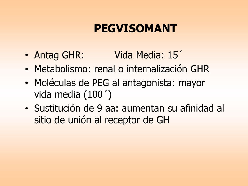 PEGVISOMANT Antag GHR: Vida Media: 15´