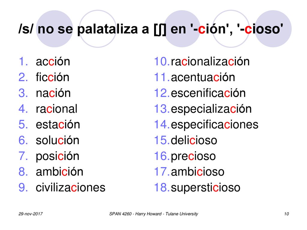 /s/ no se palataliza a [ʃ] en -ción , -cioso