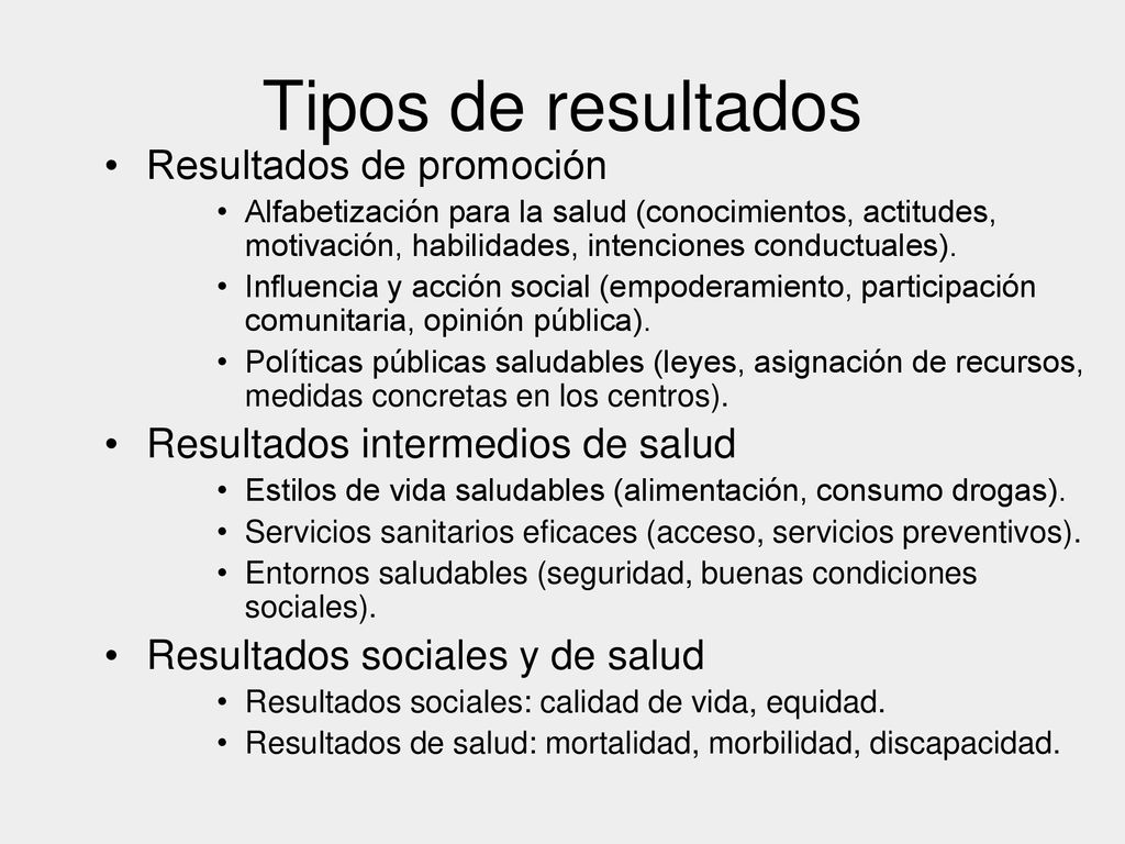 Tipos de resultados Resultados de promoción