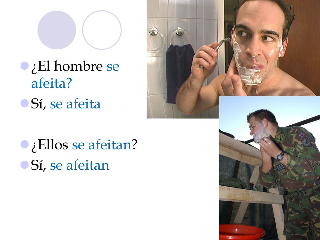 ¿El hombre se afeita Sí, se afeita ¿Ellos se afeitan Sí, se afeitan