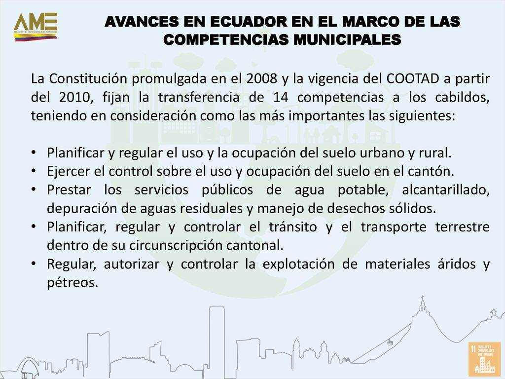 AVANCES EN ECUADOR EN EL MARCO DE LAS COMPETENCIAS MUNICIPALES