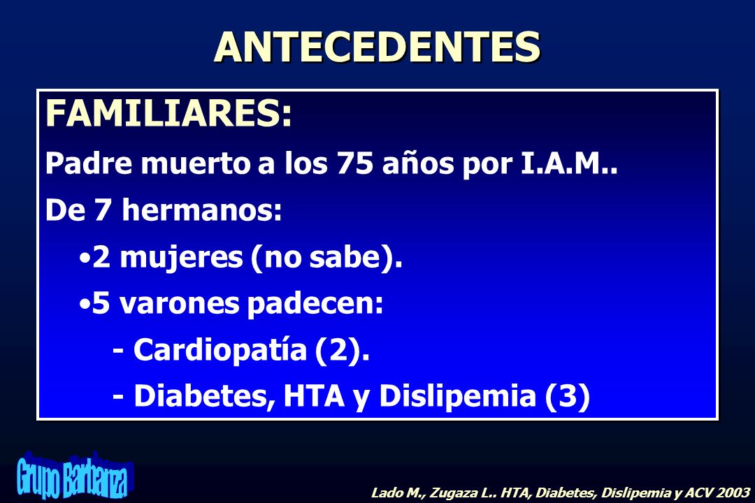 ANTECEDENTES FAMILIARES: Padre muerto a los 75 años por I.A.M..