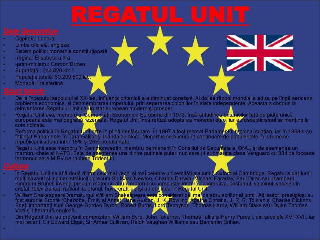 REGATUL UNIT Date Geografice Scurt istoric Cultura Capitala: Londra