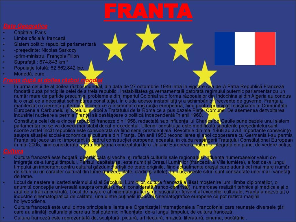 FRANTA Date Geografice Franţa după al doilea război mondial Cultura