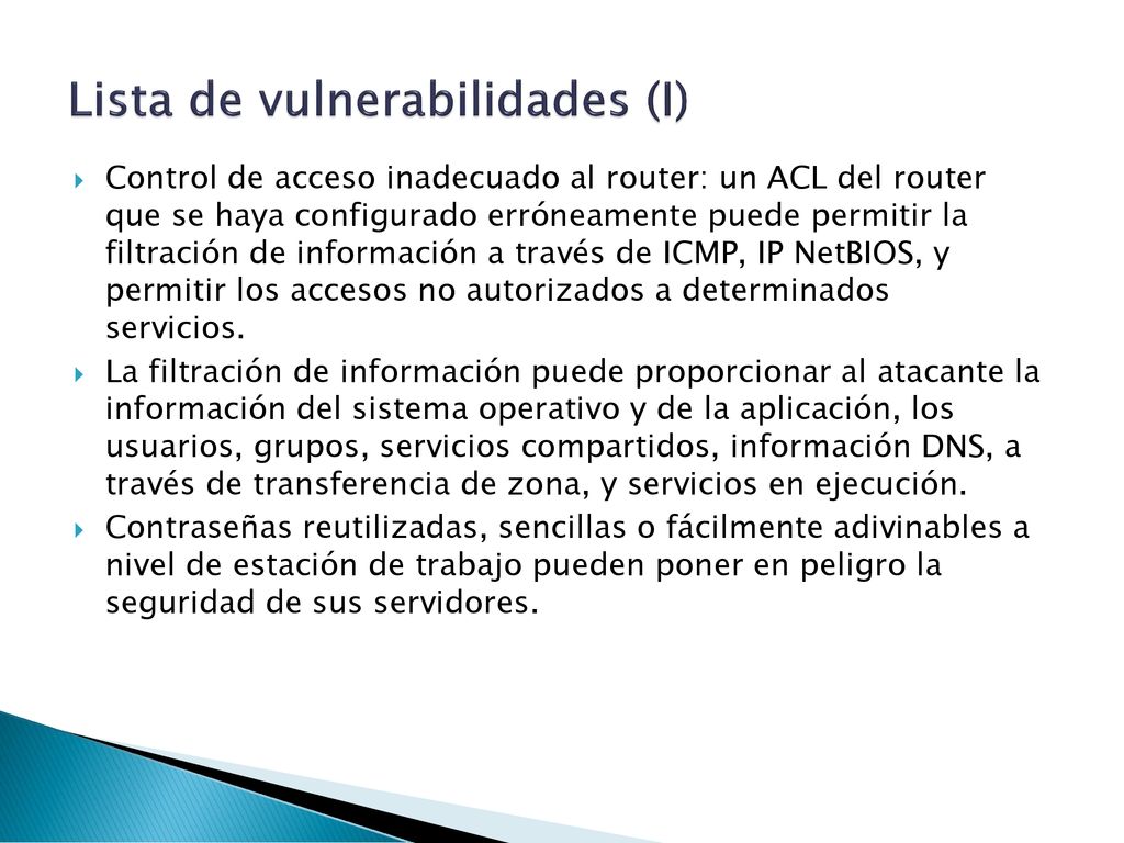 Lista de vulnerabilidades (I)