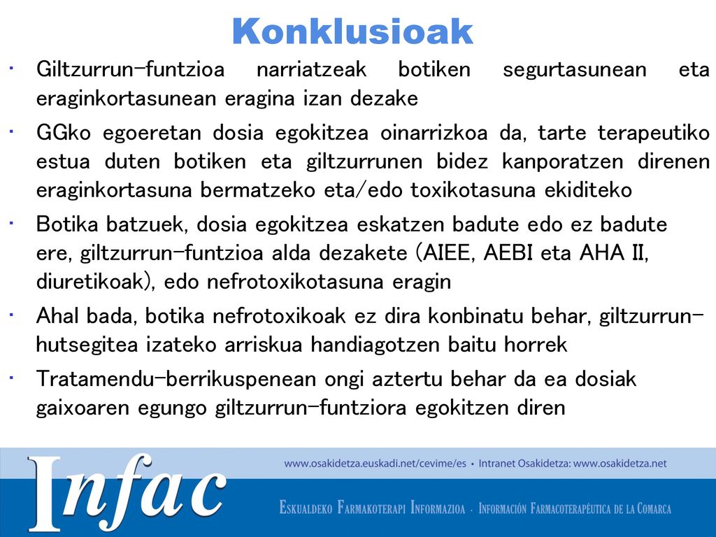Konklusioak Giltzurrun-funtzioa narriatzeak botiken segurtasunean eta eraginkortasunean eragina izan dezake.