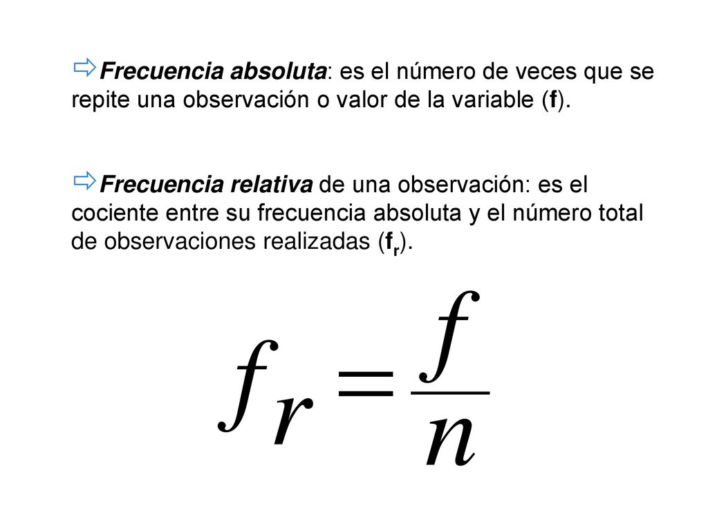 Frecuencia absoluta: es el número de veces que se repite una observación o valor de la variable (f).