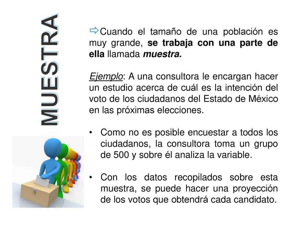 Cuando el tamaño de una población es muy grande, se trabaja con una parte de ella llamada muestra.