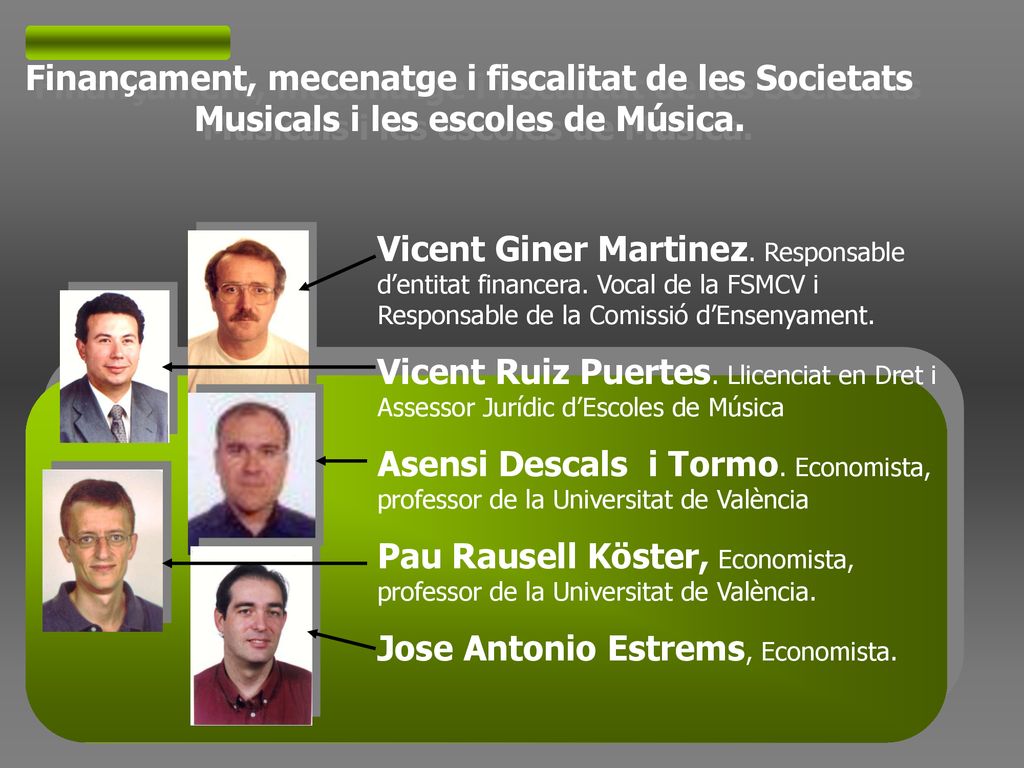 Finançament, mecenatge i fiscalitat de les Societats Musicals i les escoles de Música.
