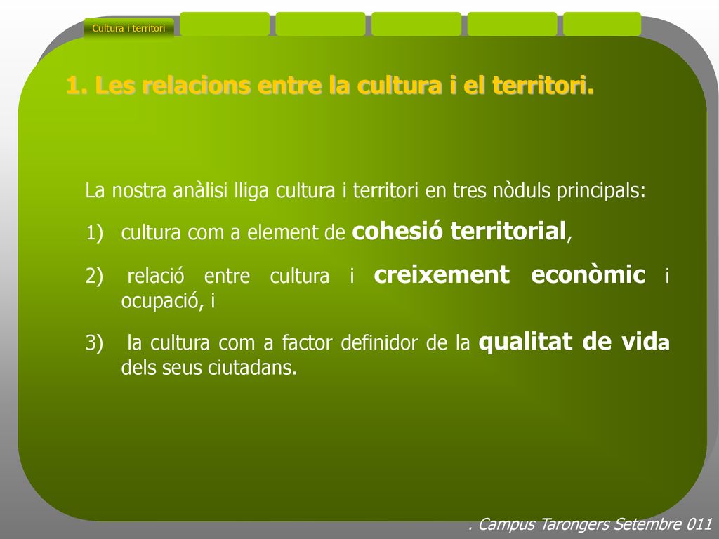 1. Les relacions entre la cultura i el territori.
