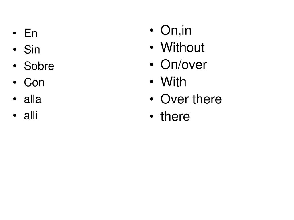 On,in Without On/over With Over there there En Sin Sobre Con alla alli