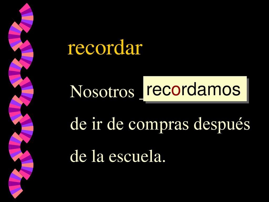 recordar recordamos Nosotros ____________ de ir de compras después
