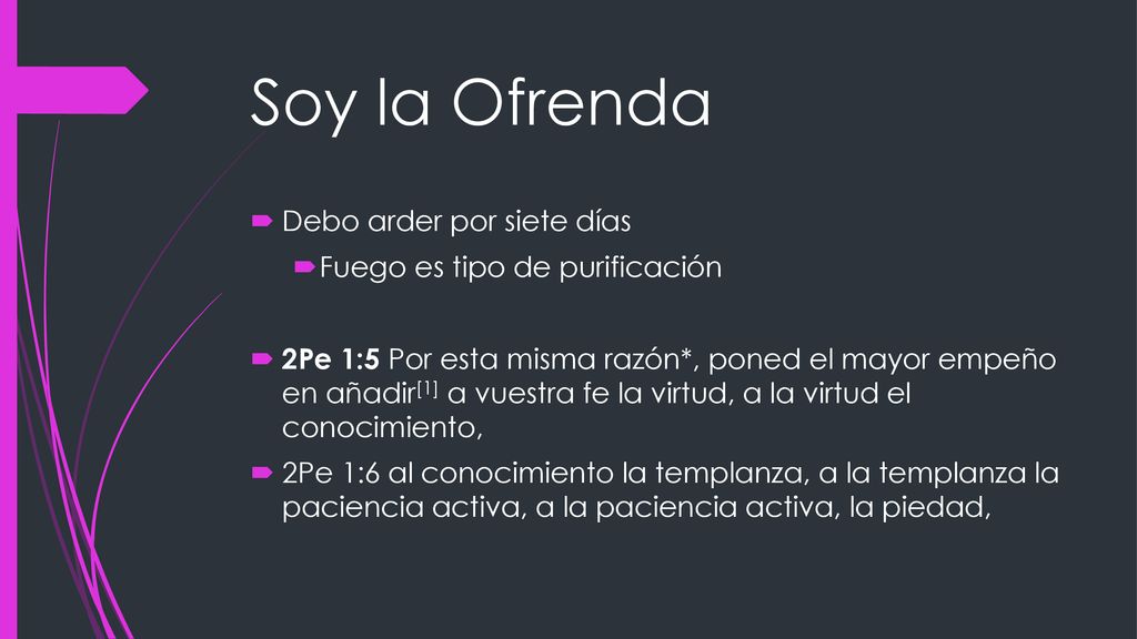 Soy la Ofrenda Debo arder por siete días Fuego es tipo de purificación