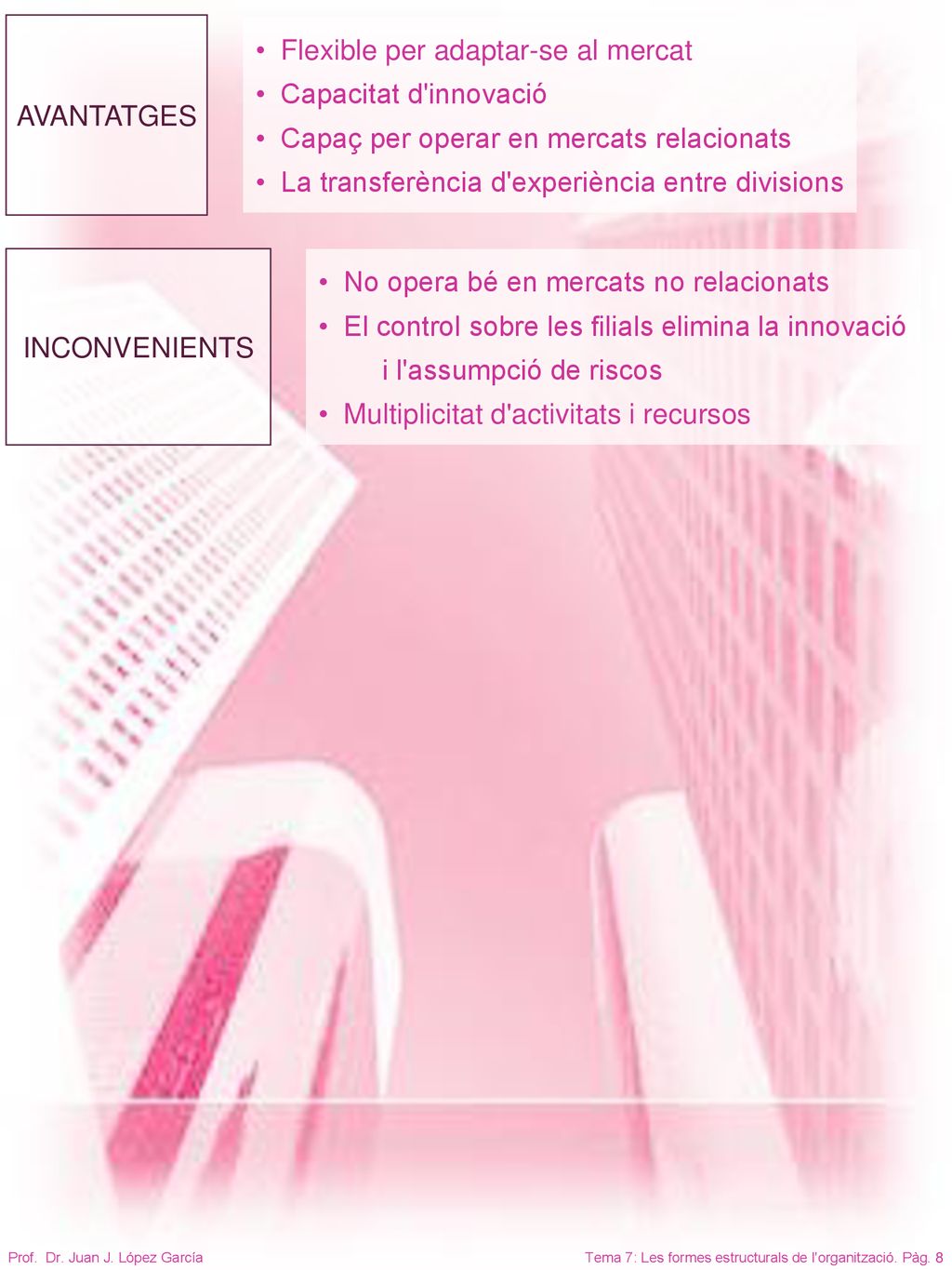 AVANTATGES Flexible per adaptar-se al mercat. Capacitat d innovació. Capaç per operar en mercats relacionats.