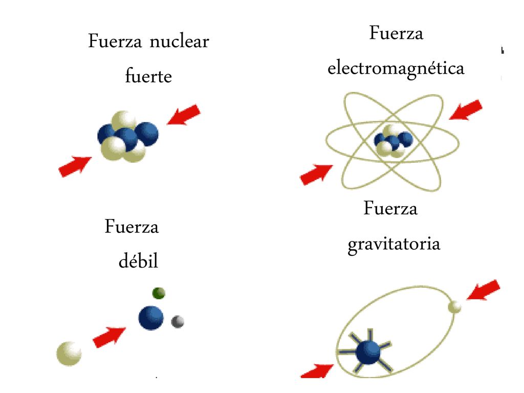 Fuerza electromagnética Fuerza nuclear fuerte Fuerza gravitatoria Fuerza débil