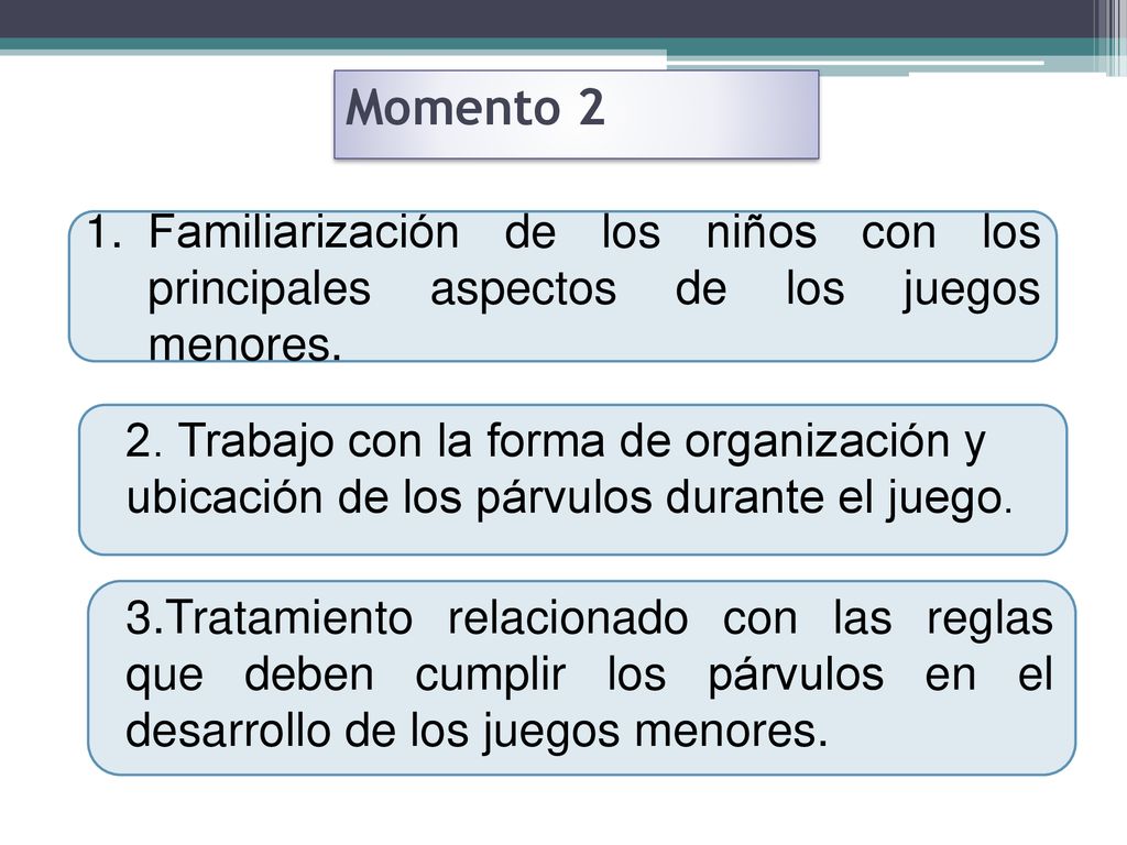 Momento 2 Familiarización de los niños con los principales aspectos de los juegos menores.