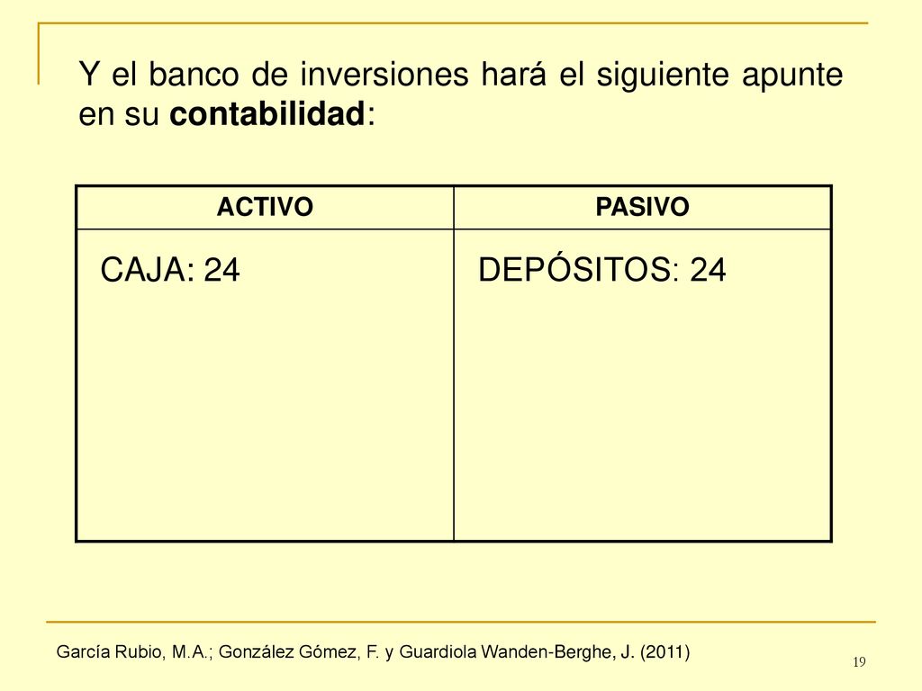 Y el banco de inversiones hará el siguiente apunte en su contabilidad: