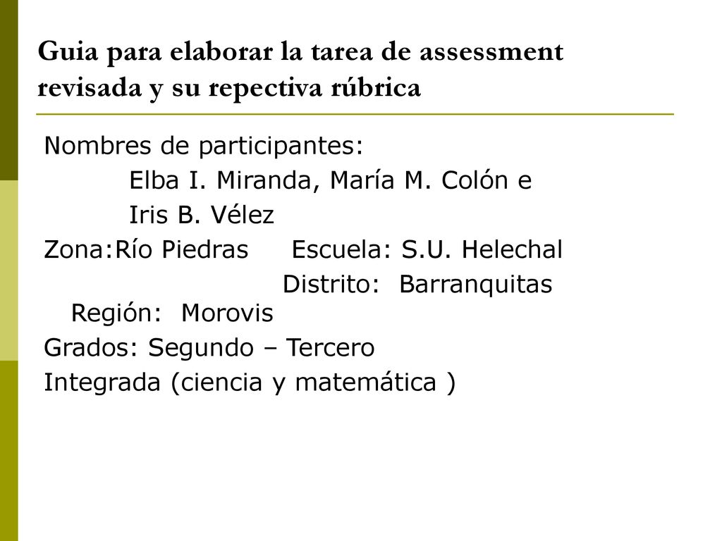 Guia para elaborar la tarea de assessment revisada y su repectiva rúbrica