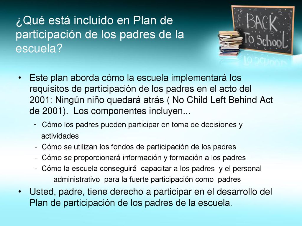 ¿Qué está incluido en Plan de participación de los padres de la escuela
