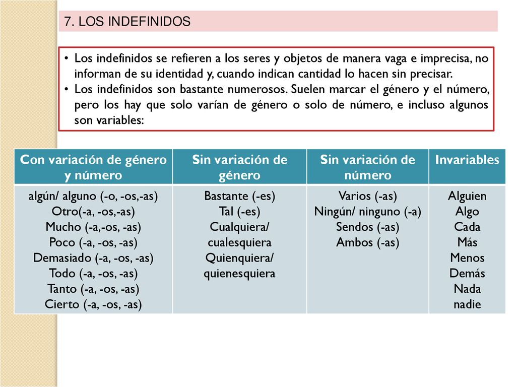 Con variación de género y número Sin variación de género