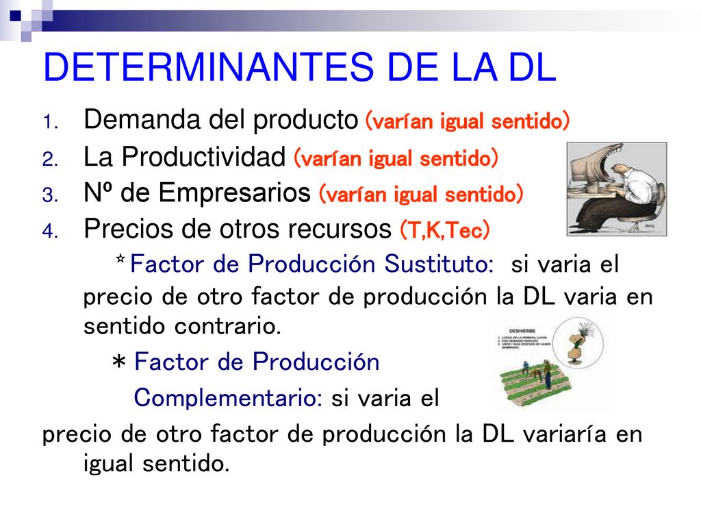 DETERMINANTES DE LA DL Demanda del producto (varían igual sentido)