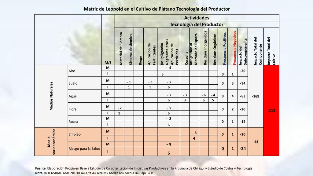 Matriz de Leopold en el Cultivo de Plátano Tecnología del Productor