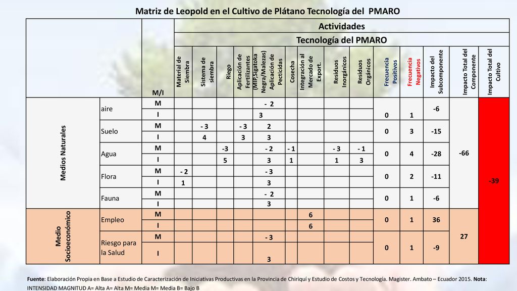 Matriz de Leopold en el Cultivo de Plátano Tecnología del PMARO