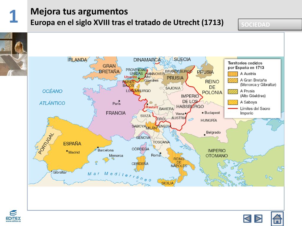 1 Mejora tus argumentos. Europa en el siglo XVIII tras el tratado de Utrecht (1713) SOCIEDAD. Banda Superior.