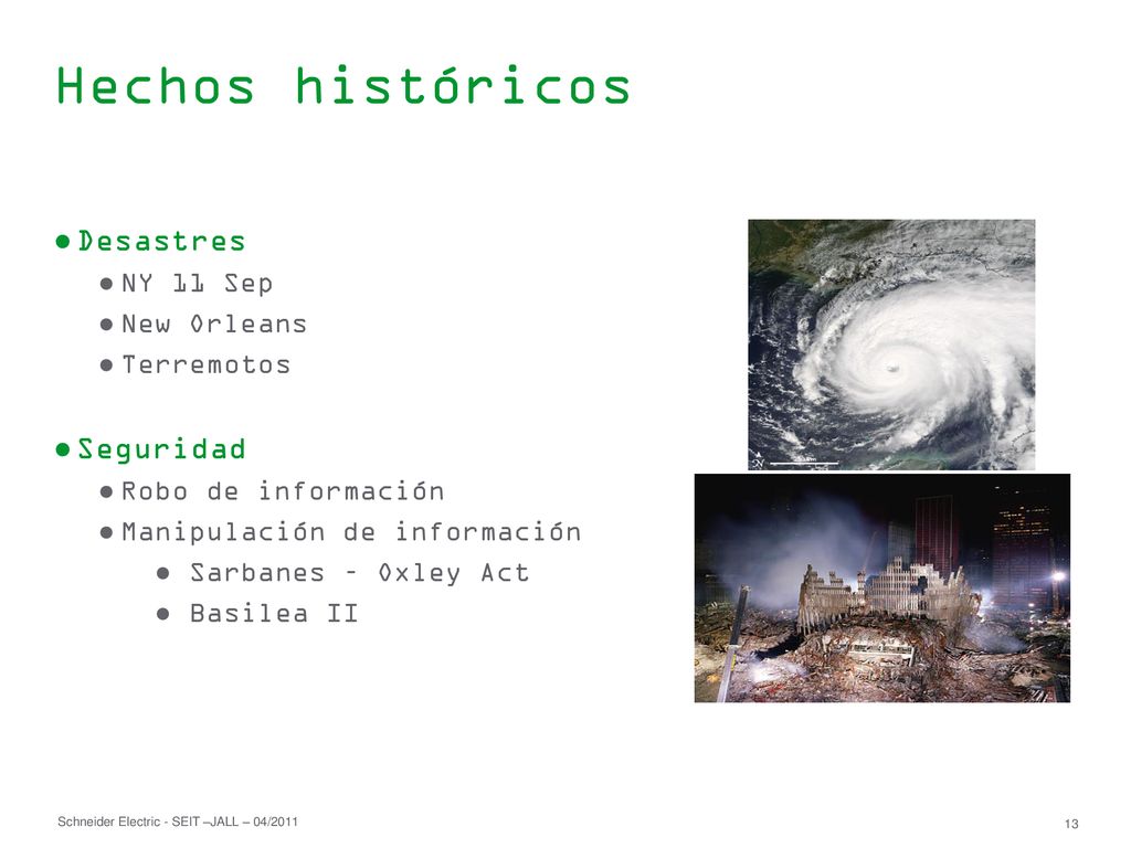 Hechos históricos Desastres Seguridad NY 11 Sep New Orleans Terremotos