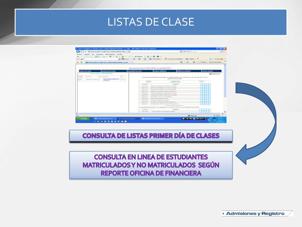 CONSULTA DE LISTAS PRIMER DÍA DE CLASES