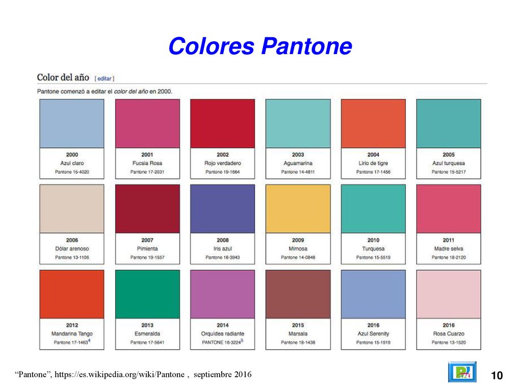 Colores Pantone 10 Pantone ,   , septiembre 2016