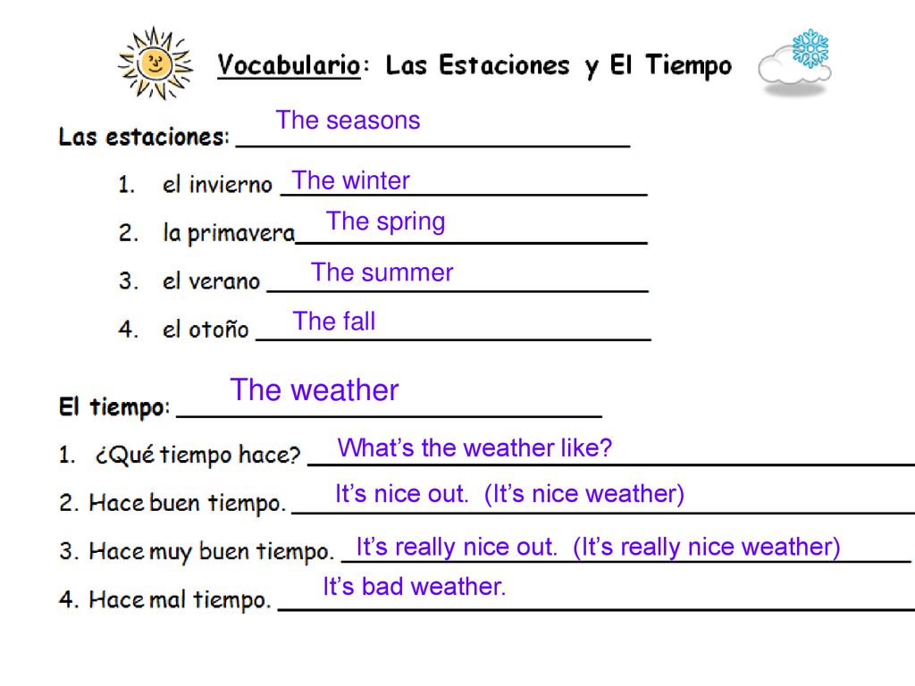 The weather The seasons The winter The spring The summer The fall