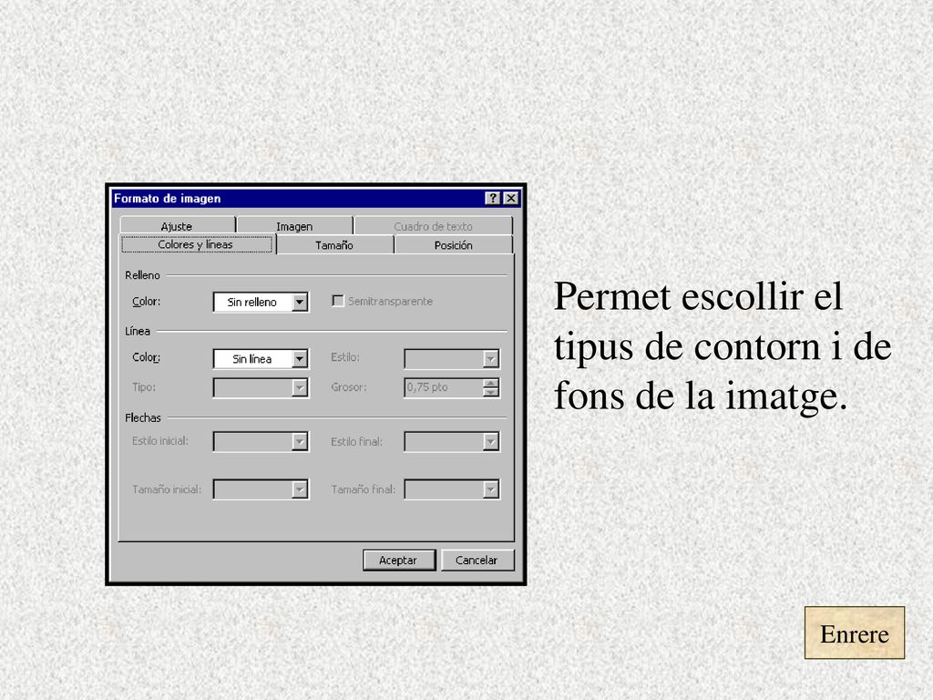 Permet escollir el tipus de contorn i de fons de la imatge.