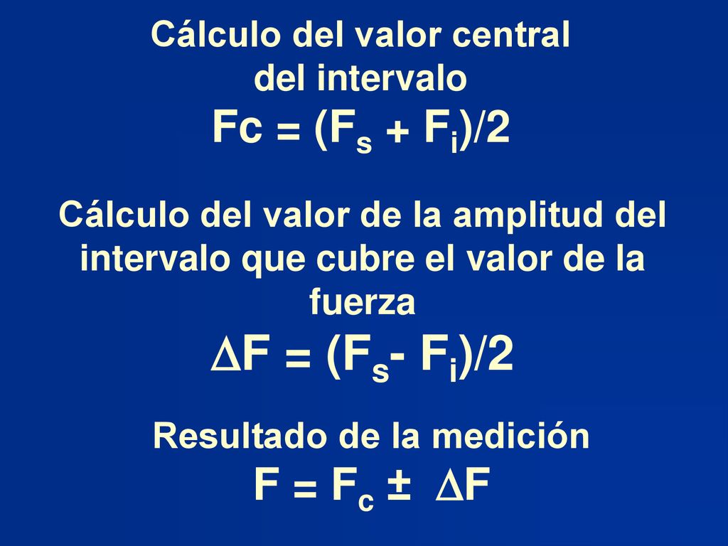Cálculo del valor central del intervalo Resultado de la medición