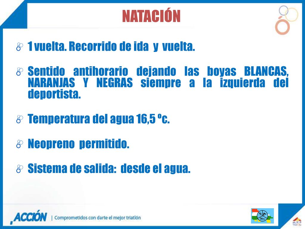 natación 1 vuelta. Recorrido de ida y vuelta.