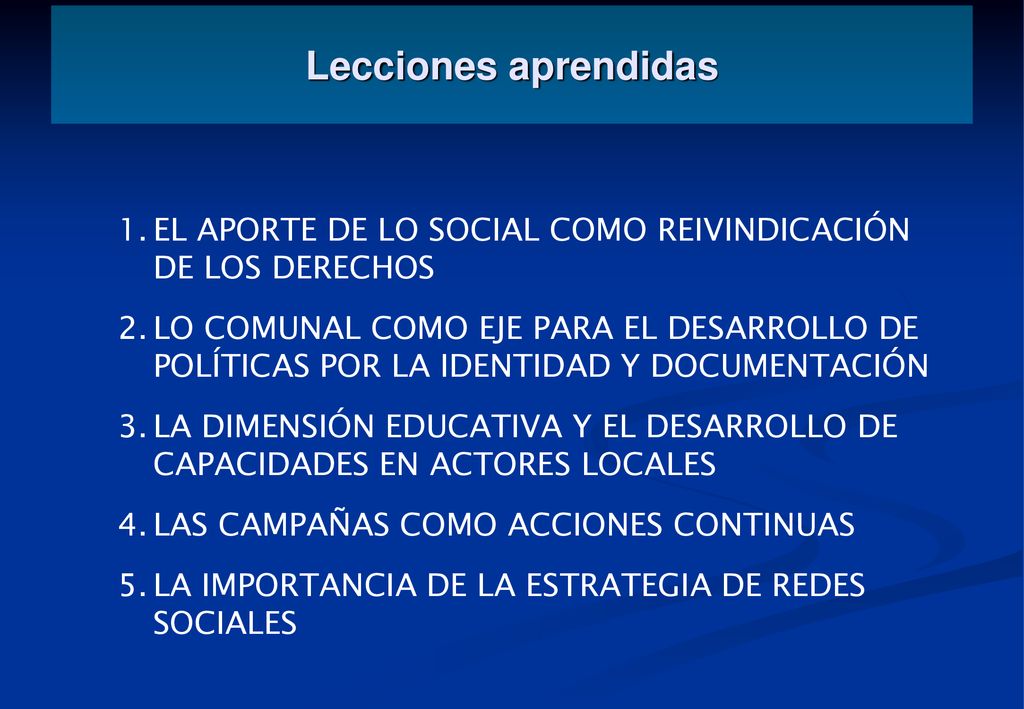 Lecciones aprendidas EL APORTE DE LO SOCIAL COMO REIVINDICACIÓN DE LOS DERECHOS.