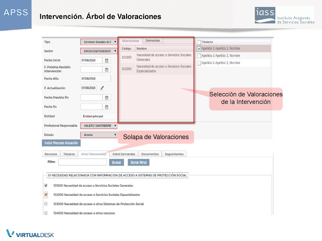 42 Intervención. Árbol de Valoraciones Selección de Valoraciones
