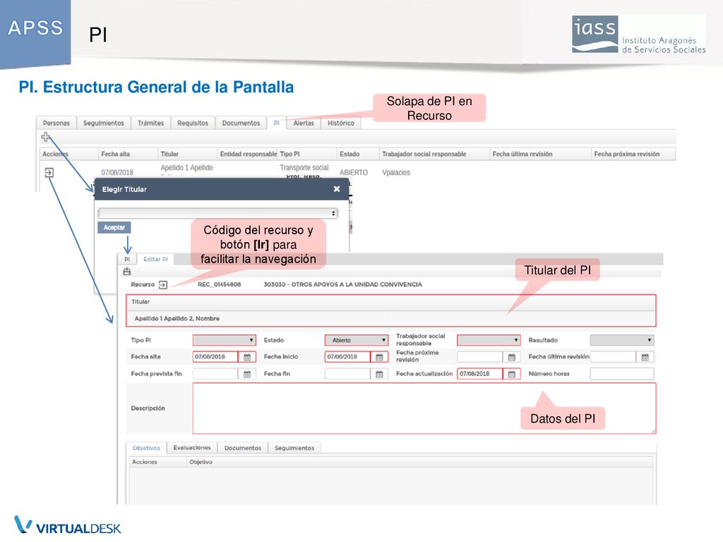 Código del recurso y botón [Ir] para facilitar la navegación