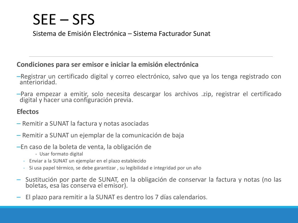 SEE – SFS Sistema de Emisión Electrónica – Sistema Facturador Sunat