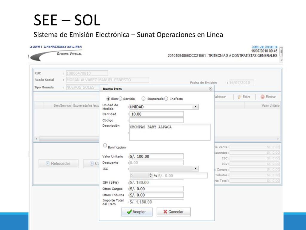SEE – SOL Sistema de Emisión Electrónica – Sunat Operaciones en Línea