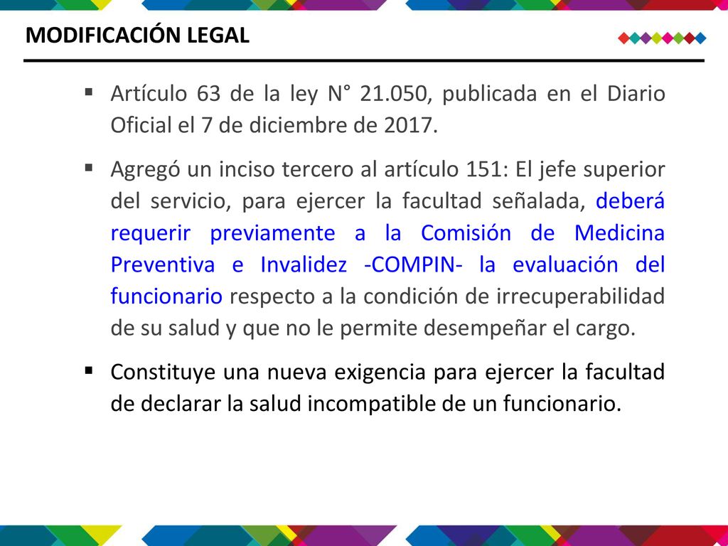 MODIFICACIÓN LEGAL Artículo 63 de la ley N° , publicada en el Diario Oficial el 7 de diciembre de