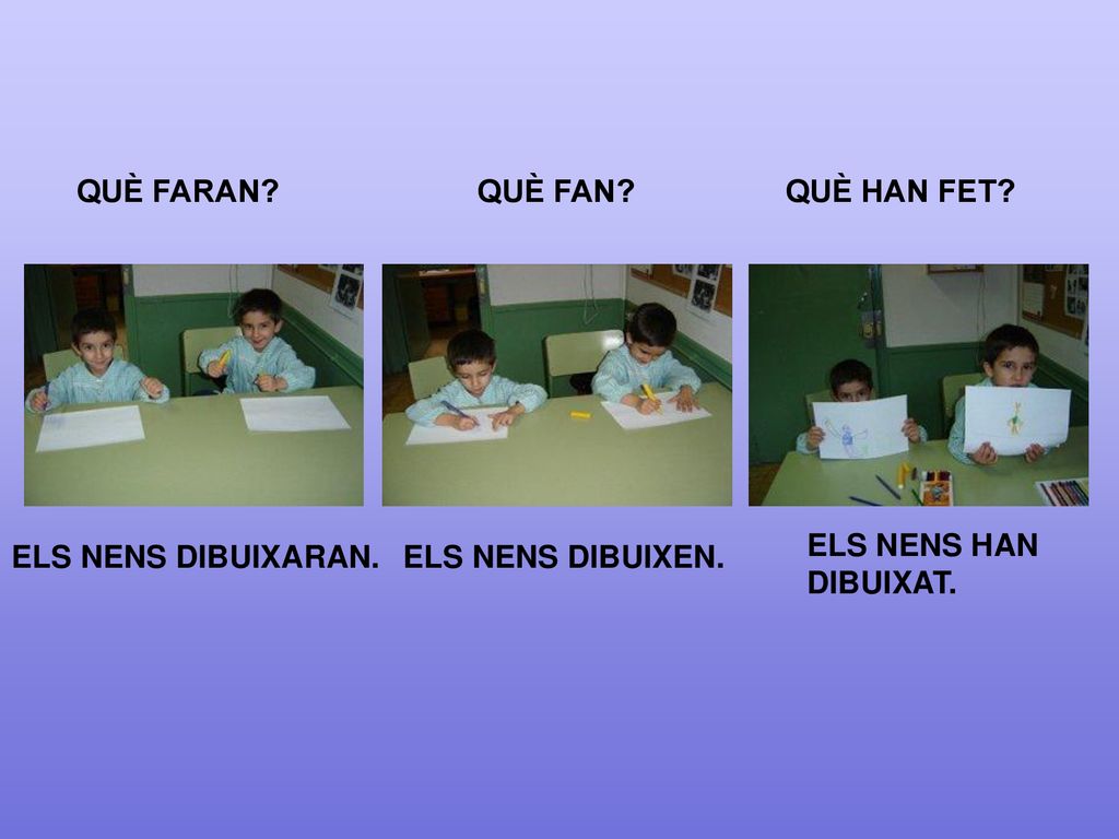QUÈ FARAN QUÈ FAN QUÈ HAN FET ELS NENS HAN DIBUIXAT. ELS NENS DIBUIXARAN. ELS NENS DIBUIXEN.