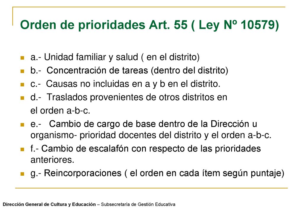 Orden de prioridades Art. 55 ( Ley Nº 10579)