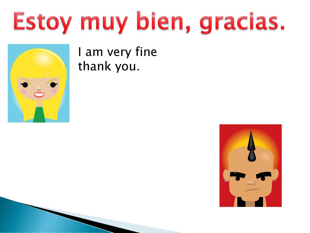 Estoy muy bien, gracias. I am very fine thank you.
