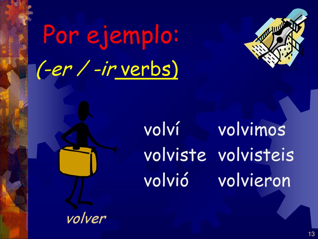 Por ejemplo: (-er / -ir verbs) volví volviste volvió volvimos