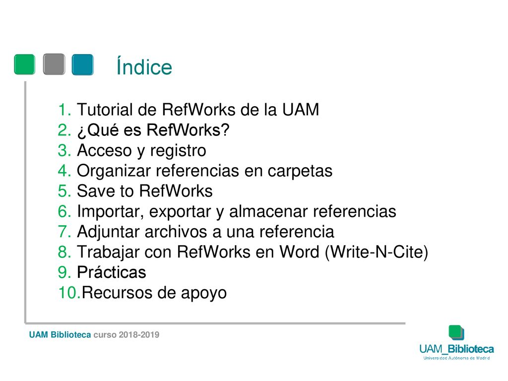 Índice Tutorial de RefWorks de la UAM ¿Qué es RefWorks